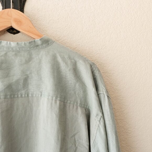 Caribbean Size XL Sage Green 100% Linen Button Up Roll Tab Shirt - Picture 9 of 12